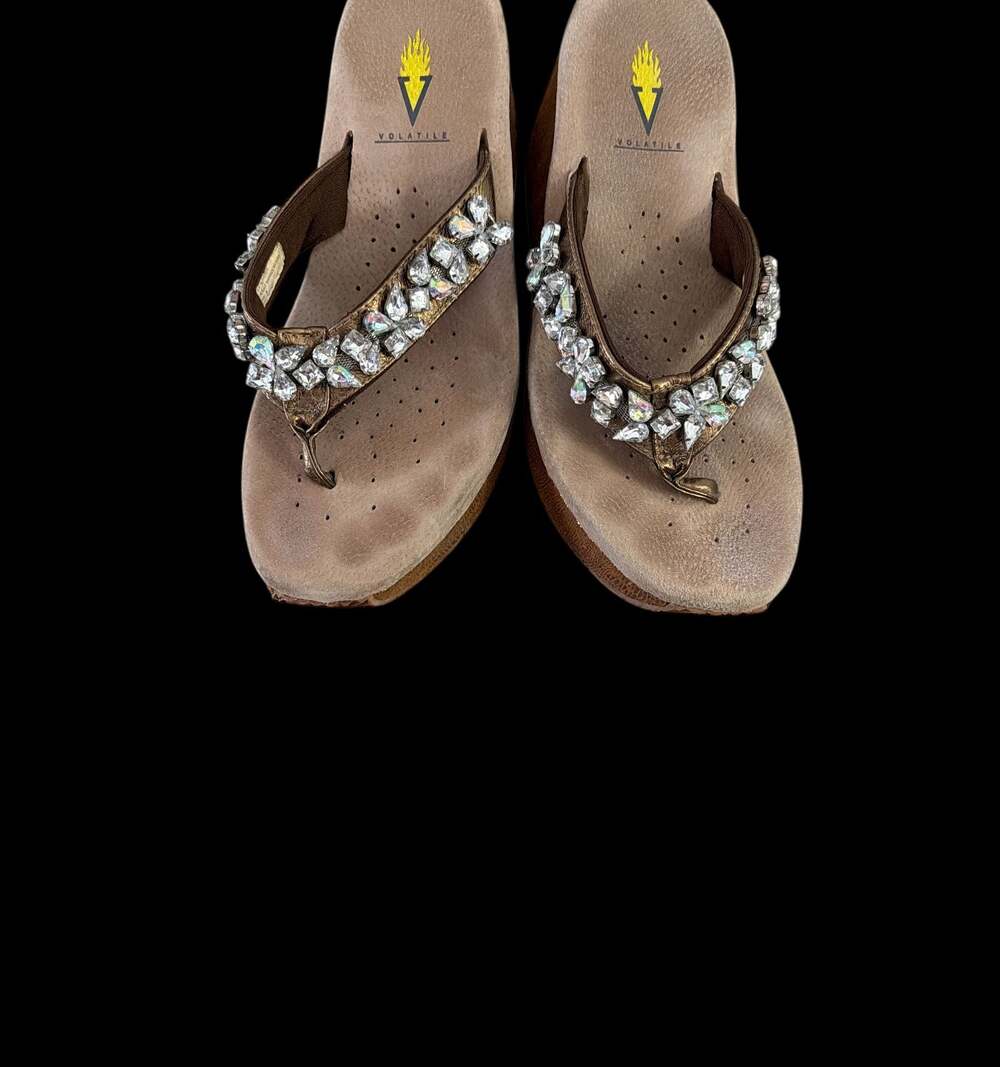 Volatile Women's Rhinestone Embellished Platform Wedge Thong Sandals